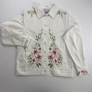Victor Costa Occasion Jacket Womens White Floral Butterfly Embroidered Small